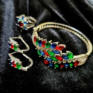 Tricolor Red, Green, Blue CZ Sterling Silver 925 Set